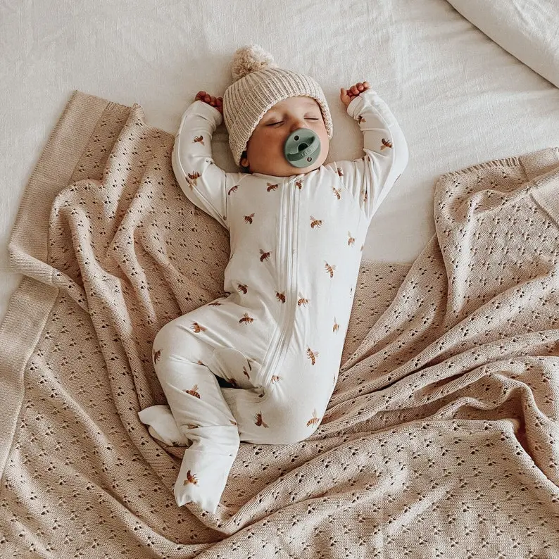 Bamboo Baby Growsuit Double Zip - Footie Romper - Zipsuit - Baby Announcement Outfit - One piece - Newborn - Long Sleeve - Winter Clothes