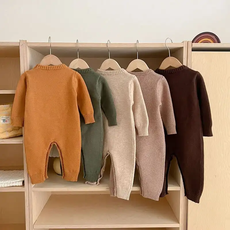 Cartoon Print Long Sleeve Baby Knitted Jumpsuit