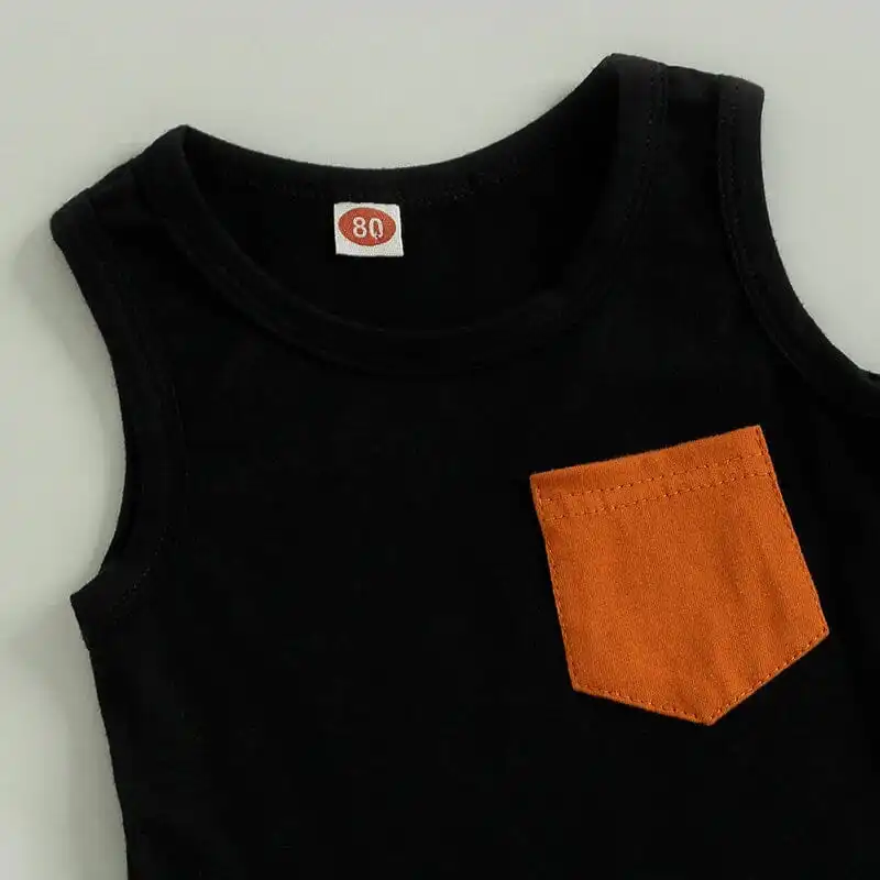 Sleeveless Pocket Solid Shorts Baby Set