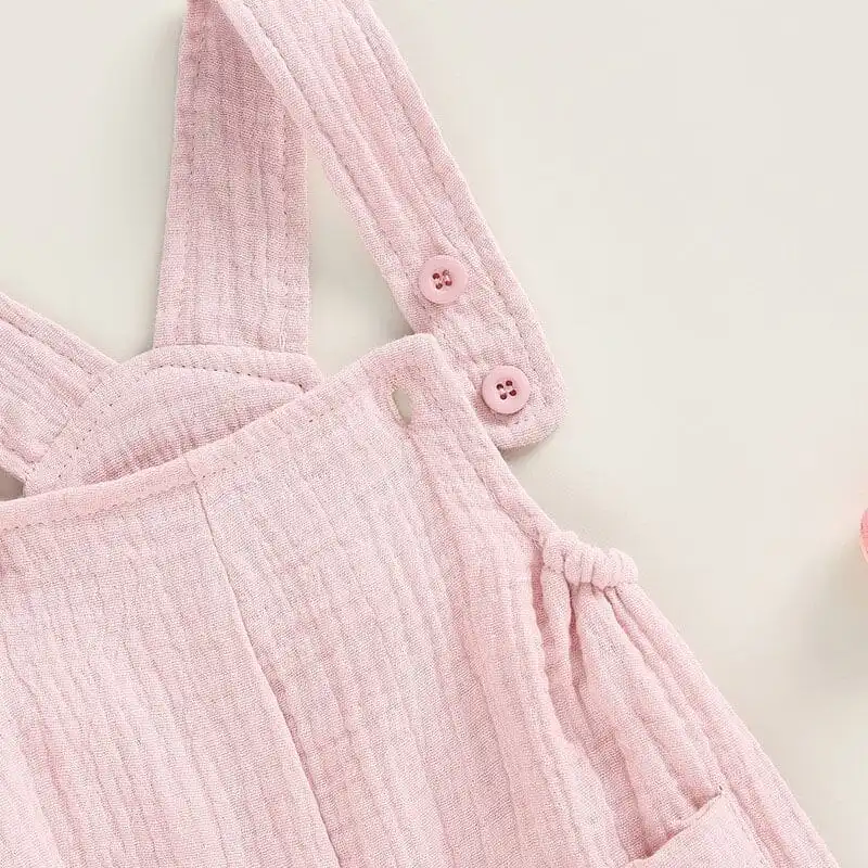 Sleeveless Pink Linen Baby Jumpsuit