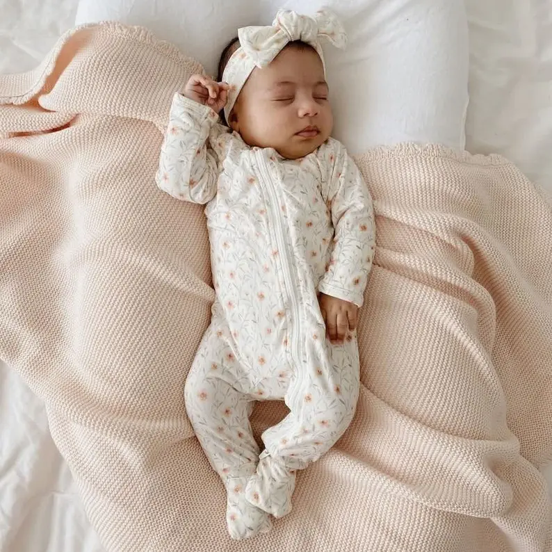 Blossom Bamboo Baby Growsuit Double Zip - Footie Romper - Zipsuit - Baby Announcement Outfit - One piece - Long Sleeve - Winter Clothes