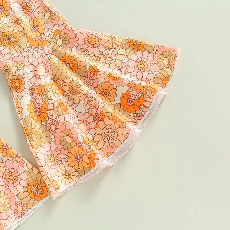 Floral Ruffled Top Flared Toddler Set