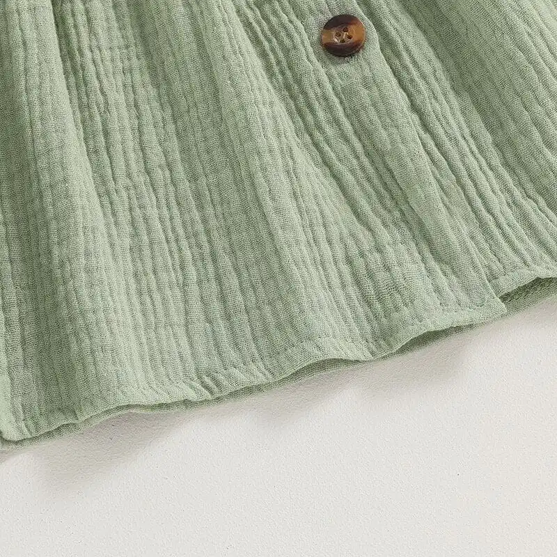 Long Sleeve Solid Buttons Toddler Dress