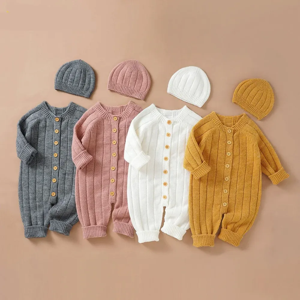 Knitted Baby Jumpsuit with Hat