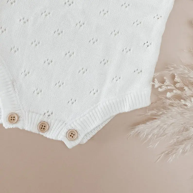 The Mabel Pointelle Long Sleeve Baby Knit Romper - Winter - Cotton - Babies First Outfit - Photography Prop - Baby Announcement - Heirloom