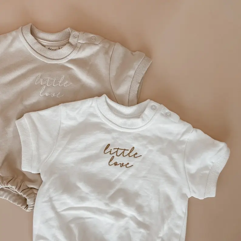 Milk Little Love Baby Embroidered Short Sleeve Bubble Romper - 100% Cotton - Baby Clothes - Announcement Outfit