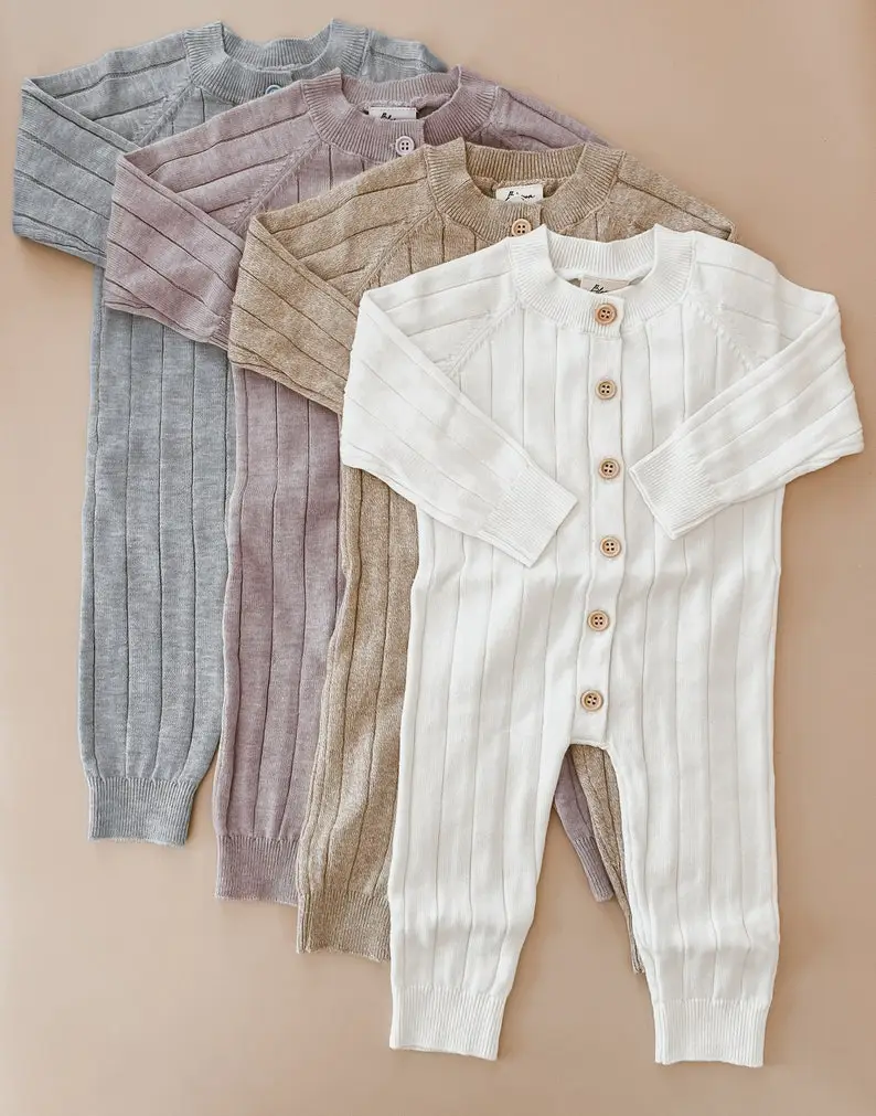 Ribbed Knit Romper - Cotton - Babies First Outfit - Photography Prop - Gender Neutral Clothing