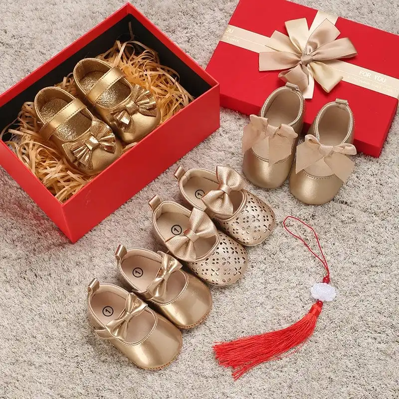 Metallic Bow Decorated Baby Girl Flats