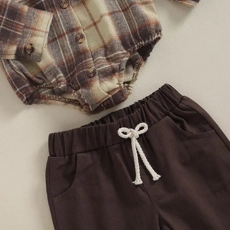 Long Sleeve Plaid Baby Set