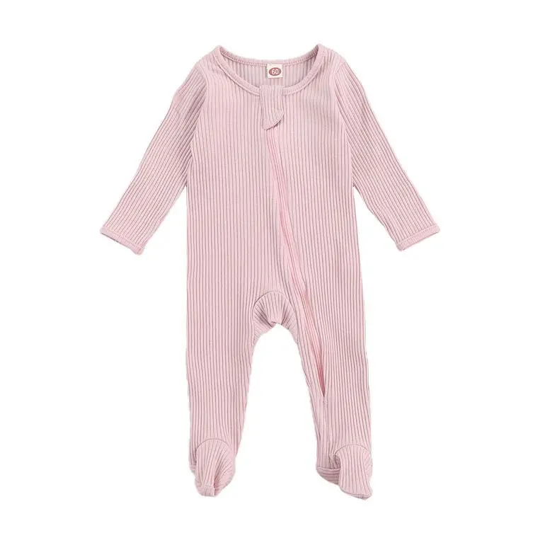 Solid Zipper Footed Baby Jumpsuit