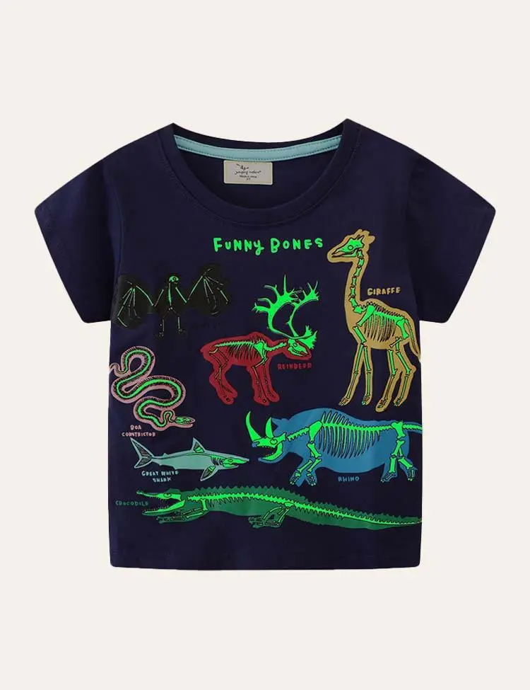 Toddler Boy Glowing Dinosaur Appliqué 100% Cotton T-shirt