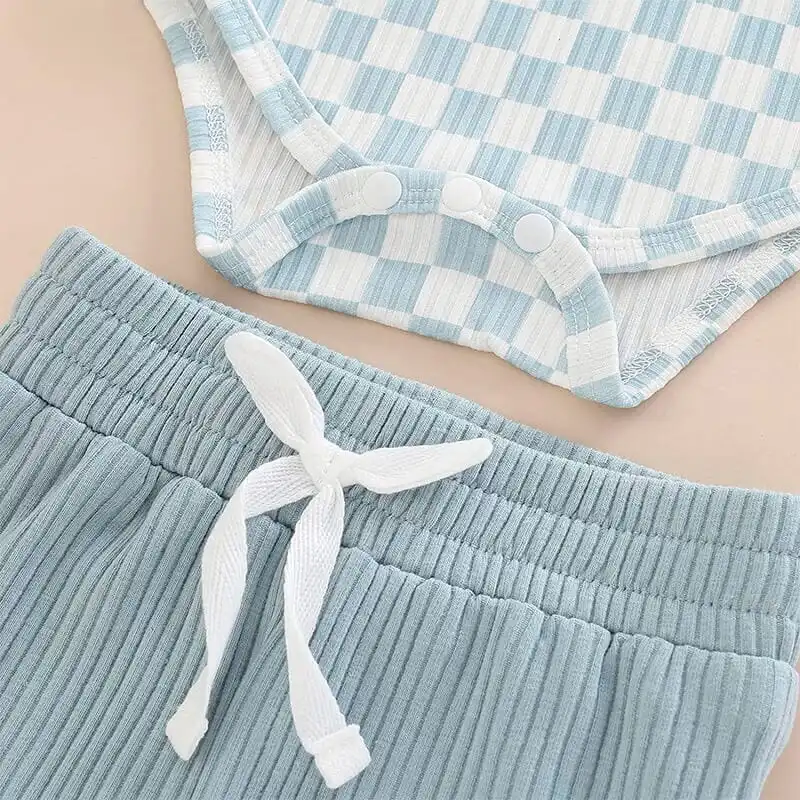 Long Sleeve Blue Plaid Baby Set