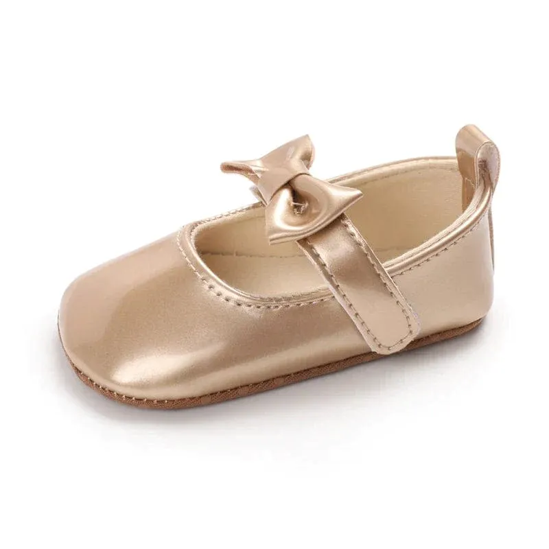 Metallic Bow Decorated Baby Girl Flats