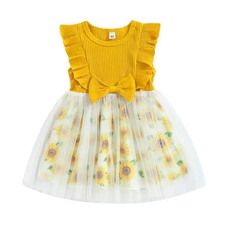 Sunflower Ribbed Toddler Dress