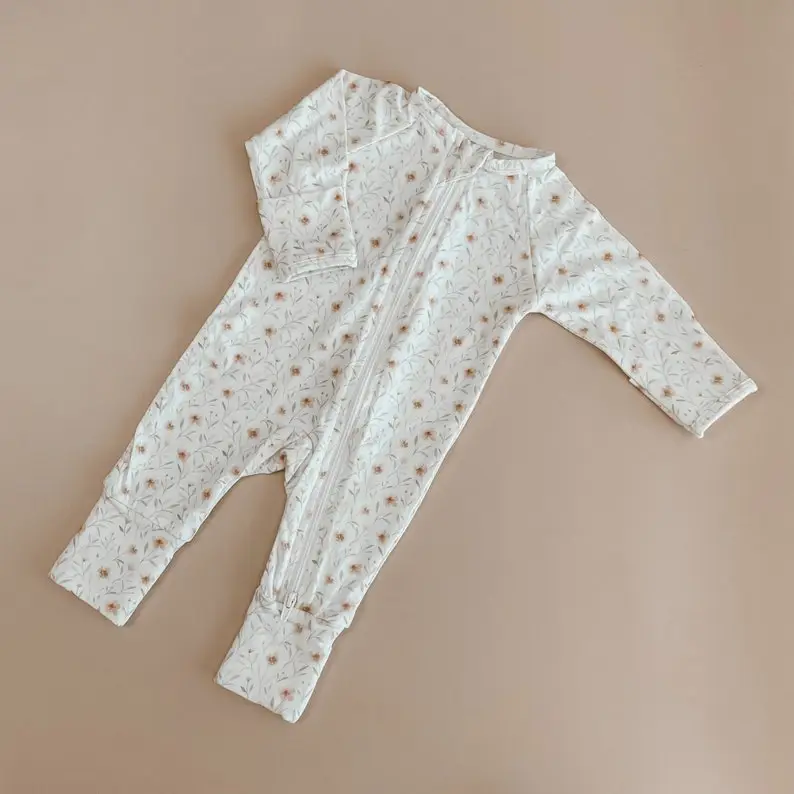 Blossom Bamboo Baby Growsuit Double Zip - Footie Romper - Zipsuit - Baby Announcement Outfit - One piece - Long Sleeve - Winter Clothes