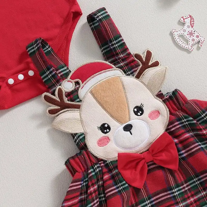 Long Sleeve Red Plaid Deer Baby Set
