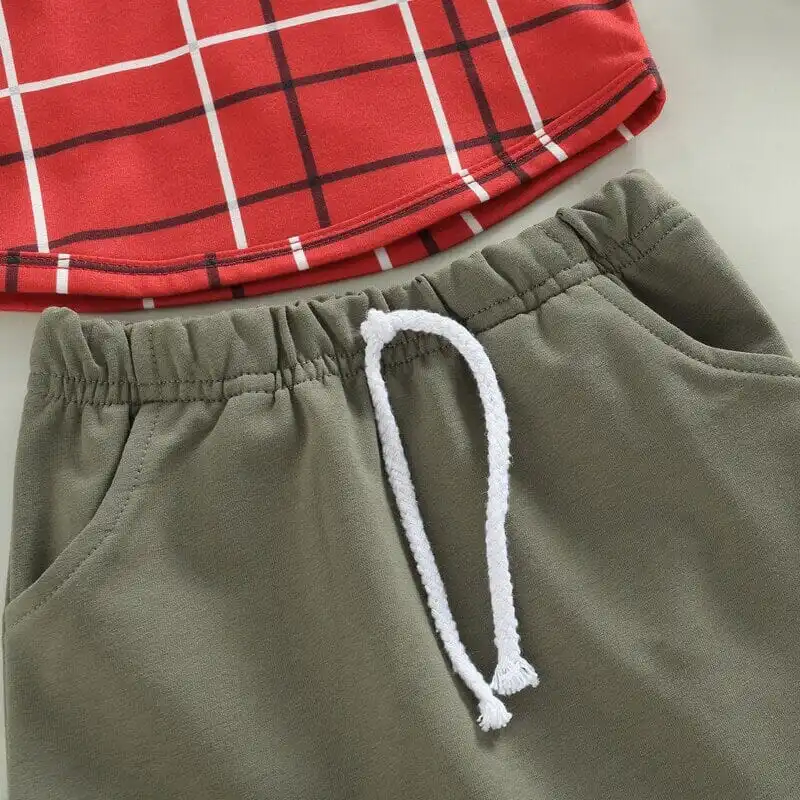 Olive Plaid Hoodie Baby Set