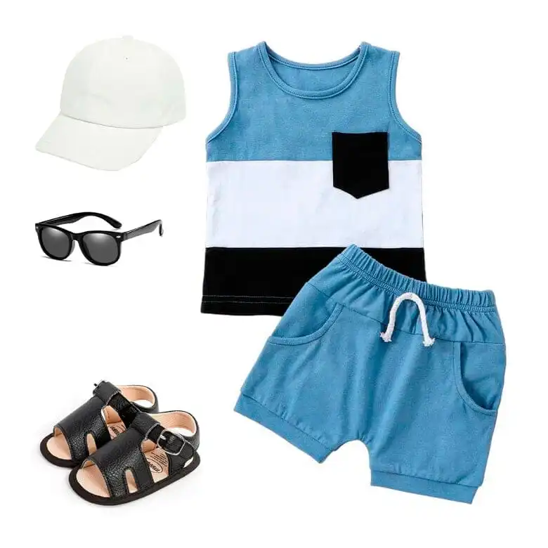 Sleeveless Blue Shorts Baby Set
