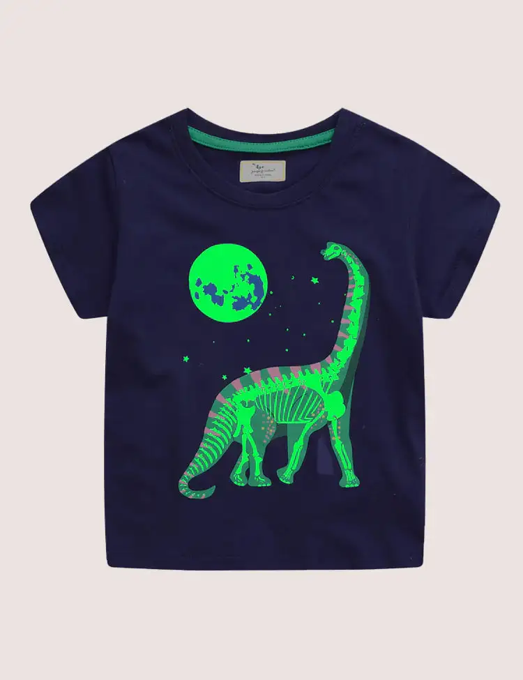 Toddler Boy Glowing Dinosaur Appliqué 100% Cotton T-shirt