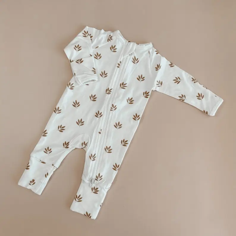 Bamboo Baby Growsuit Double Zip - Footie Romper - Zipsuit - Baby Announcement Outfit - One piece - Newborn - Long Sleeve - Winter Clothes