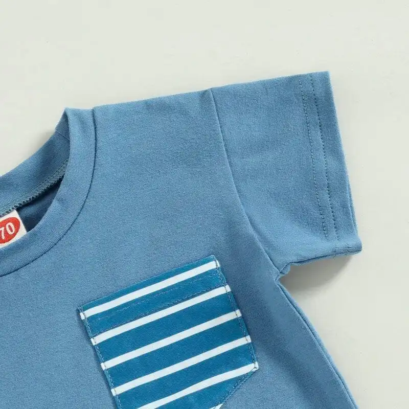 Striped Pocket Tee Solid Shorts Baby Set