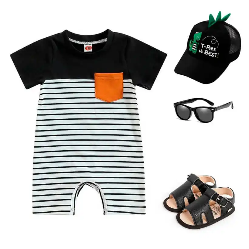 Short Sleeve Striped Baby Romper
