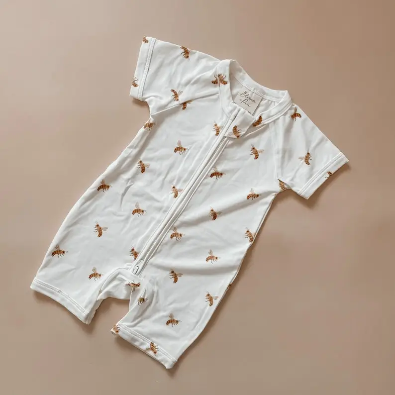 Short Sleeved Baby Zip Romper - Bamboo Romper - Zip suit - Baby Announcement Outfit - One piece - Newborn - Short Sleeve - Summer Clothes