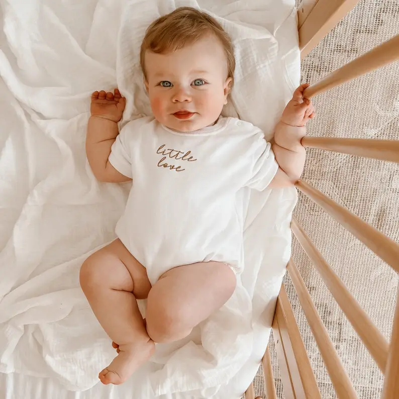 Milk Little Love Baby Embroidered Short Sleeve Bubble Romper - 100% Cotton - Baby Clothes - Announcement Outfit