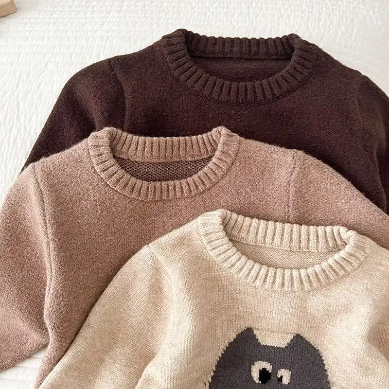 Cartoon Print Long Sleeve Baby Knitted Jumpsuit