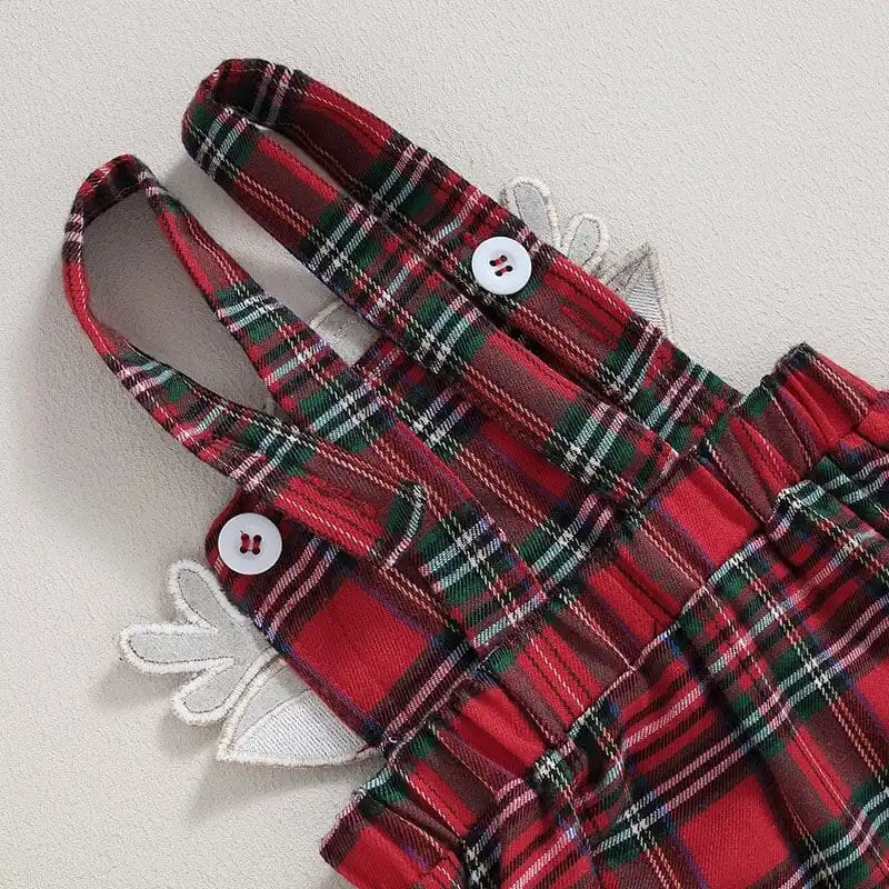 Long Sleeve Red Plaid Deer Baby Set