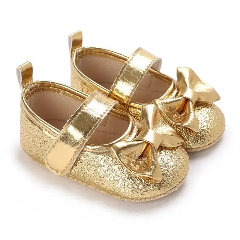 Metallic Bow Decorated Baby Girl Flats