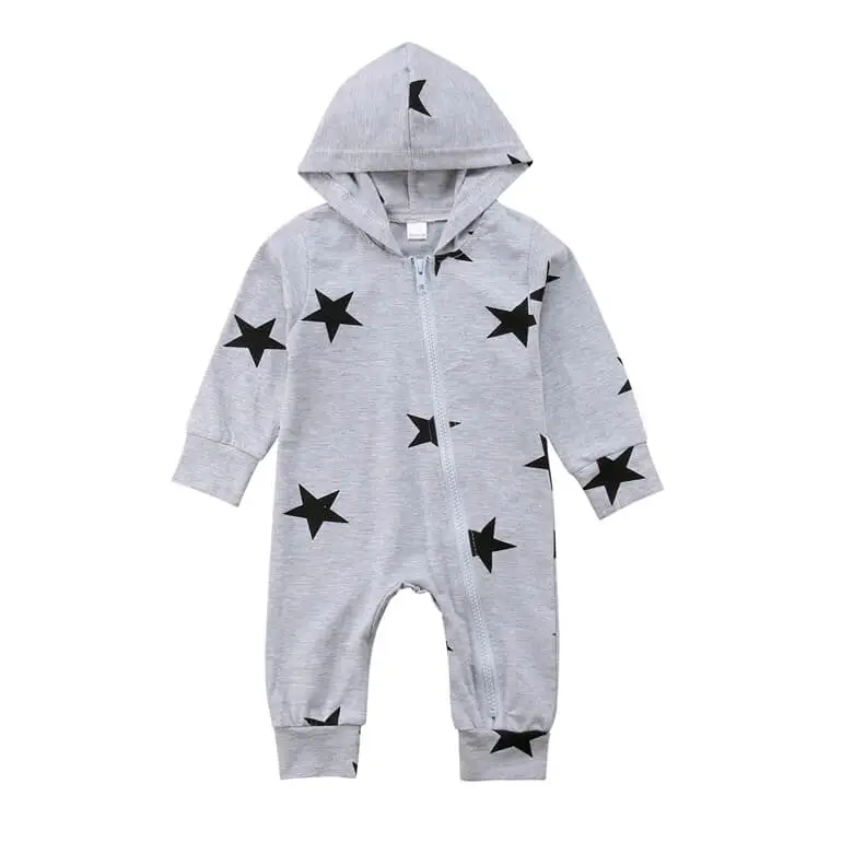 Stars Zipper Hooded Baby Jumpsuit
