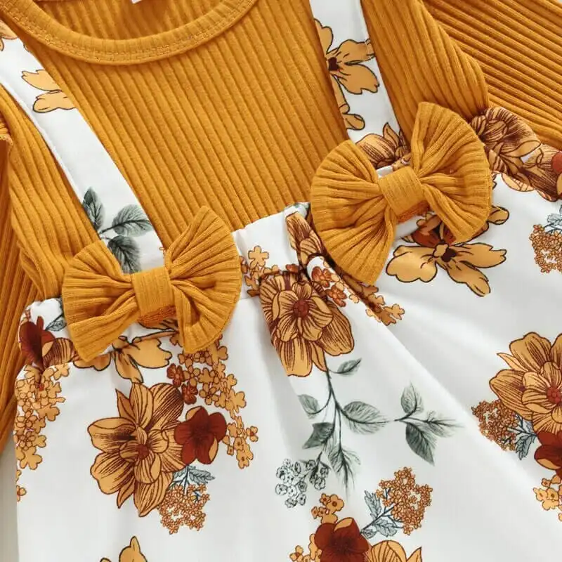 Long Sleeve Floral Bows Baby Dress