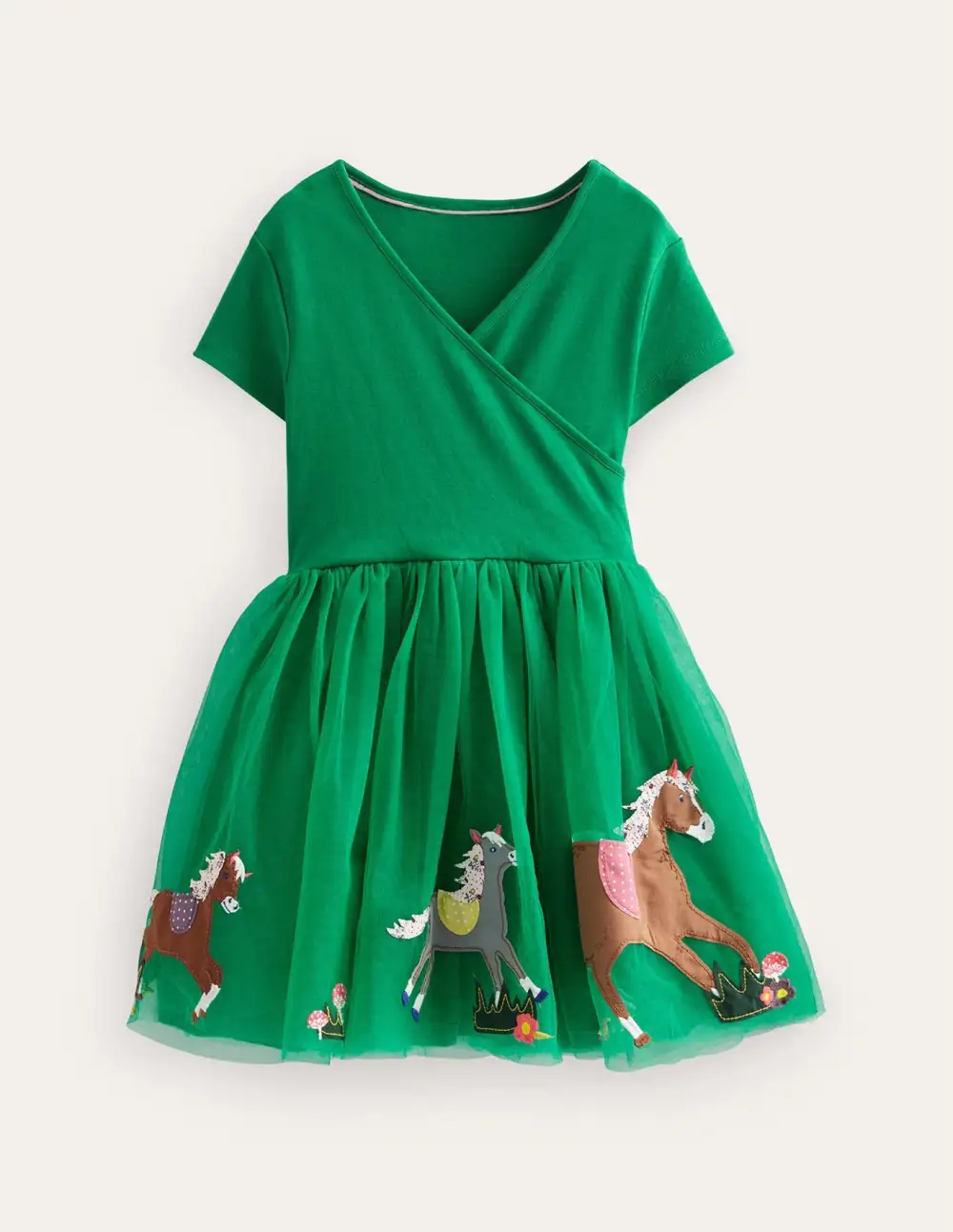 Toddler Kid Girl Horse Applique Tulle Ballet Short Sleeves Splice Dress