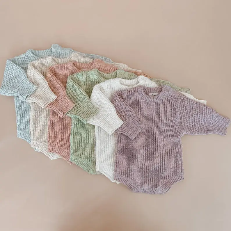 Chunky Knit Romper - 6 Colours available - Newborn to 12M - Newborn photoshoot - First outfit - White, Honey, Lilac, Blue, Sage and Blush