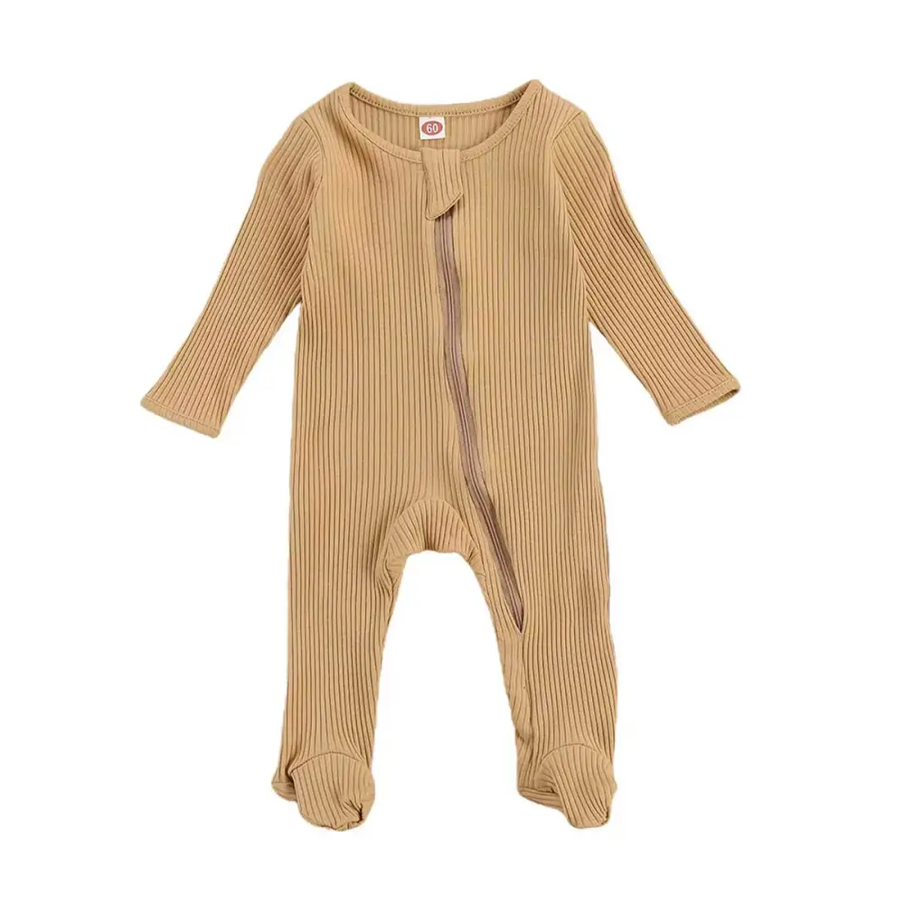 Solid Zipper Footed Baby Jumpsuit