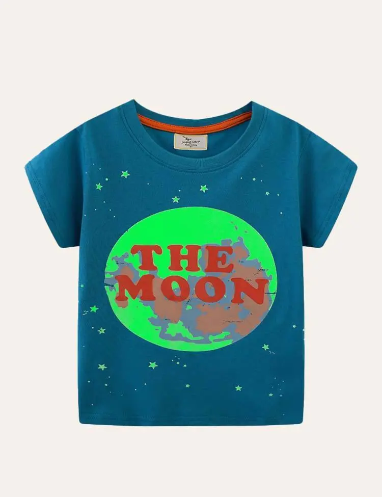 Toddler Boy Glowing Dinosaur Appliqué 100% Cotton T-shirt