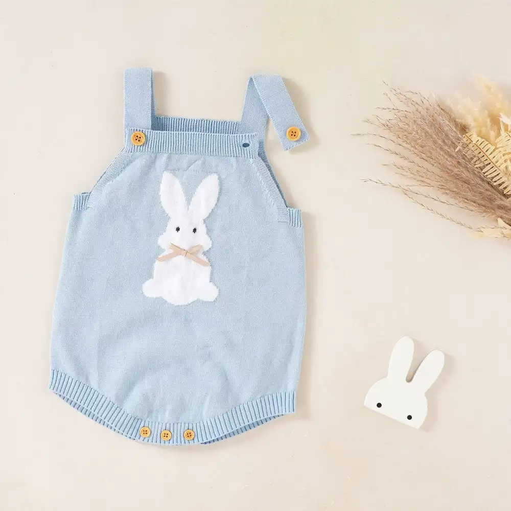 Knit Bunny Baby Overall with Bow