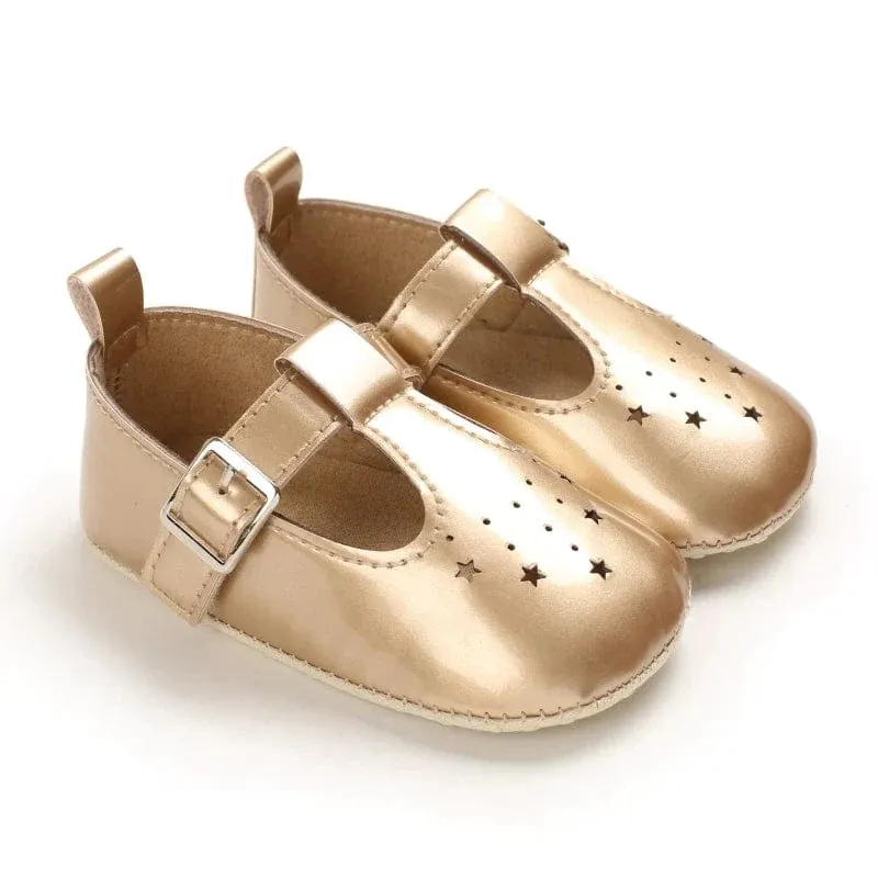 Metallic Bow Decorated Baby Girl Flats