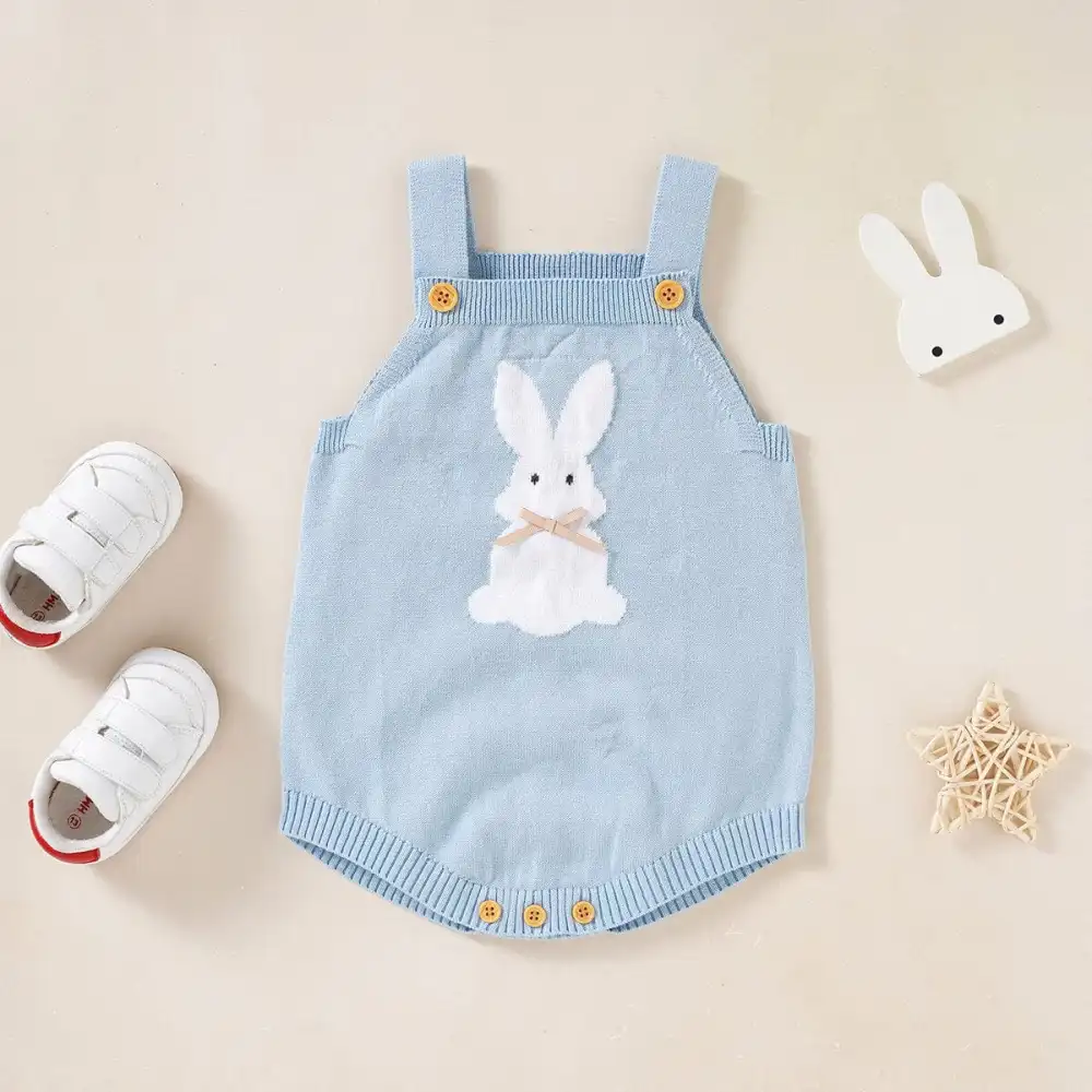Knit Bunny Baby Overall with Bow