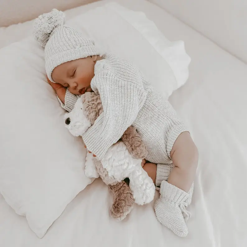 Chunky Knit Romper - 6 Colours available - Newborn to 12M - Newborn photoshoot - First outfit - White, Honey, Lilac, Blue, Sage and Blush