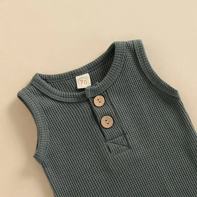 Sleeveless Solid Waffle Baby Set