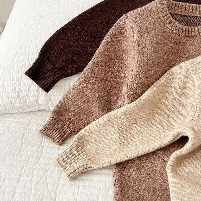 Cartoon Print Long Sleeve Baby Knitted Jumpsuit