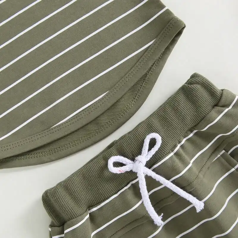 Sleeveless Striped Pocket Baby Set