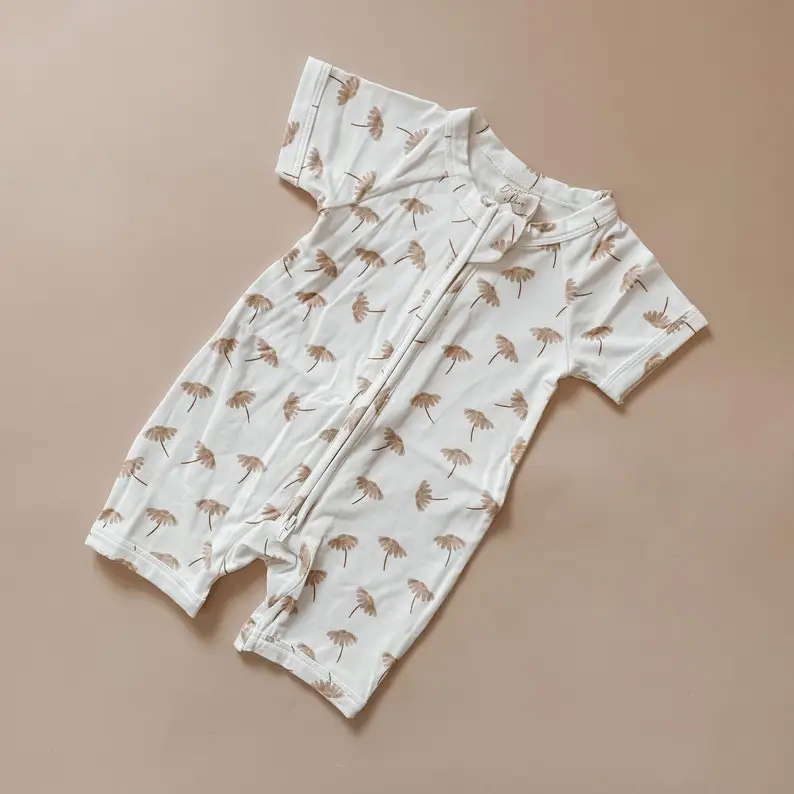 Short Sleeved Baby Zip Romper - Bamboo Romper - Zip suit - Baby Announcement Outfit - One piece - Newborn - Short Sleeve - Summer Clothes