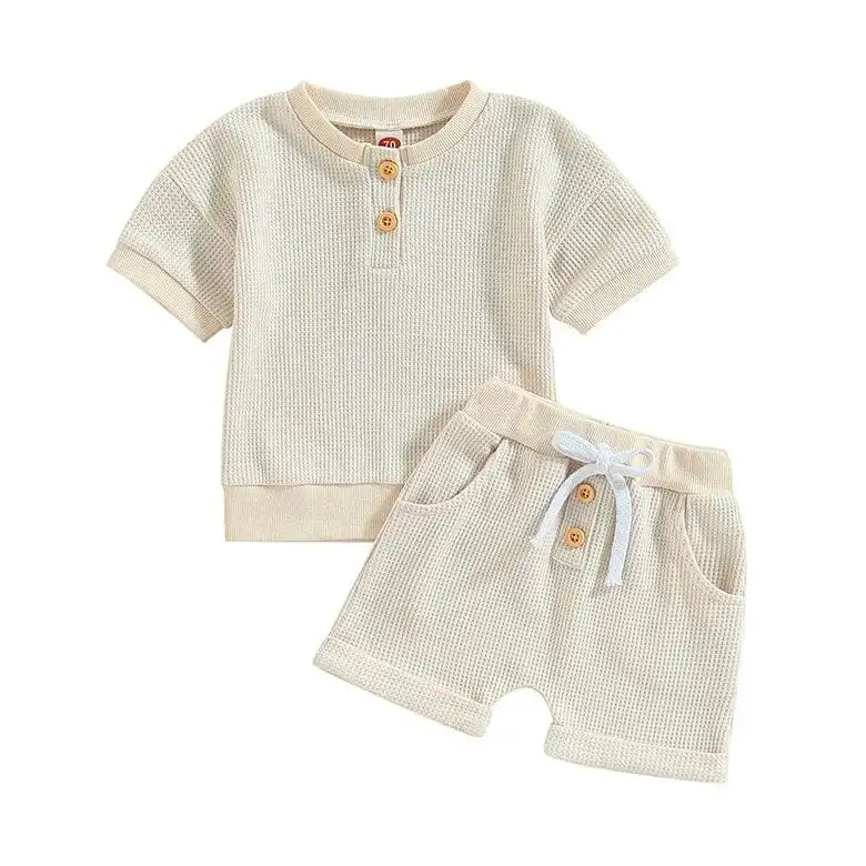 Short Sleeve Solid Waffle Baby Set