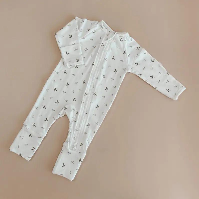 Bamboo Baby Growsuit Double Zip - Footie Romper - Zipsuit - Baby Announcement Outfit - One piece - Newborn - Long Sleeve - Winter Clothes