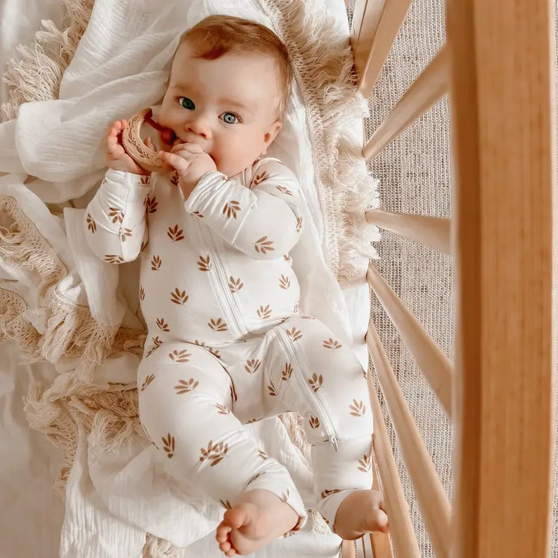 Acorn Bamboo Baby Growsuit Double Zip - Footie Romper - Zipsuit - Baby Announcement Outfit - One piece - Long Sleeve - Winter Clothes