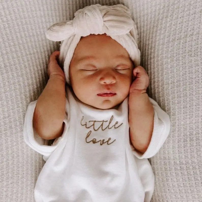 Milk Little Love Baby Embroidered Short Sleeve Bubble Romper - 100% Cotton - Baby Clothes - Announcement Outfit