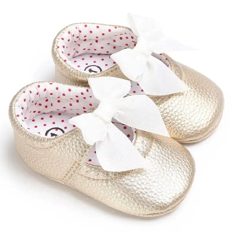 Metallic Bow Decorated Baby Girl Flats